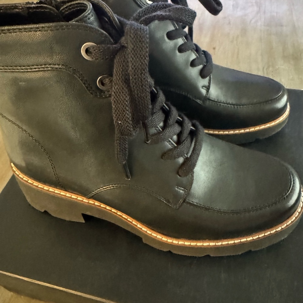 Naturalizer Black Combat Boots with Lace-Up Design and Stitched Sole